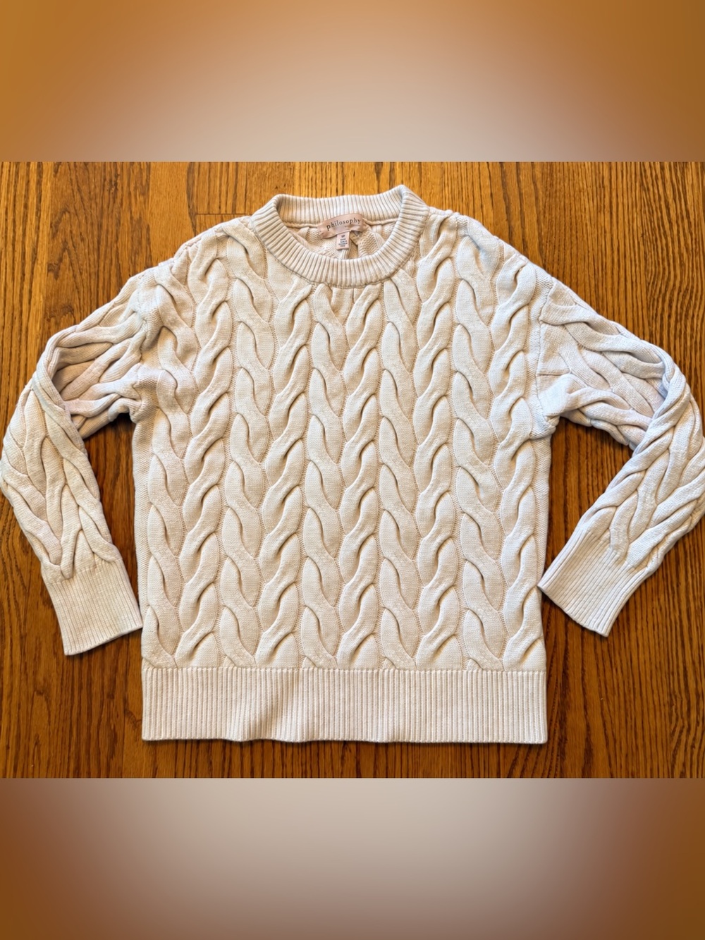 Philosophy Republic Clothing Beige Cable-Knit Crew Neck Long Sleeve Pullover S/P